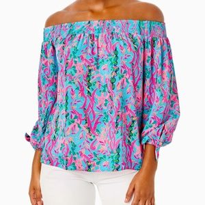 Lilly Pulitzer Maryellen Off-The-Shoulder Top Multi Seaweed Samba **LIKE NEW**